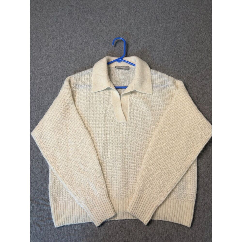 Everlane The Alpaca Waffle-Stitch Polo Sweater M Ivory Cream Alpaca Wool Blend